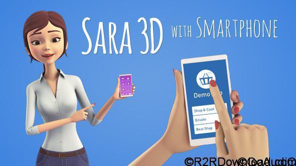 VideoHive Sara 3D Character with Smartphone – Female Presenter for Mobile App