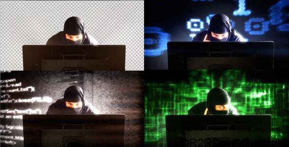 HACKER IN FRONT OF MONITOR’S COMPUTER – (4-PACK) – STOCK FOOTAGE (VIDEOHIVE)