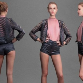 Girl Wearing Leather Shorts and Pink Blouse Scanned 3D Model Free Download