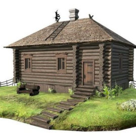 Wooden house with thatched 3d Model Free Download