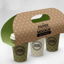 Three Cup Paper Carrier Packaging Mockup